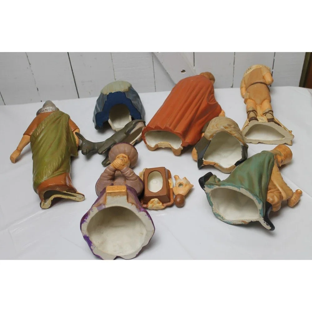 VTG 9pc Nativity Scene Set Ceramic Hand Painted Figures/Animals